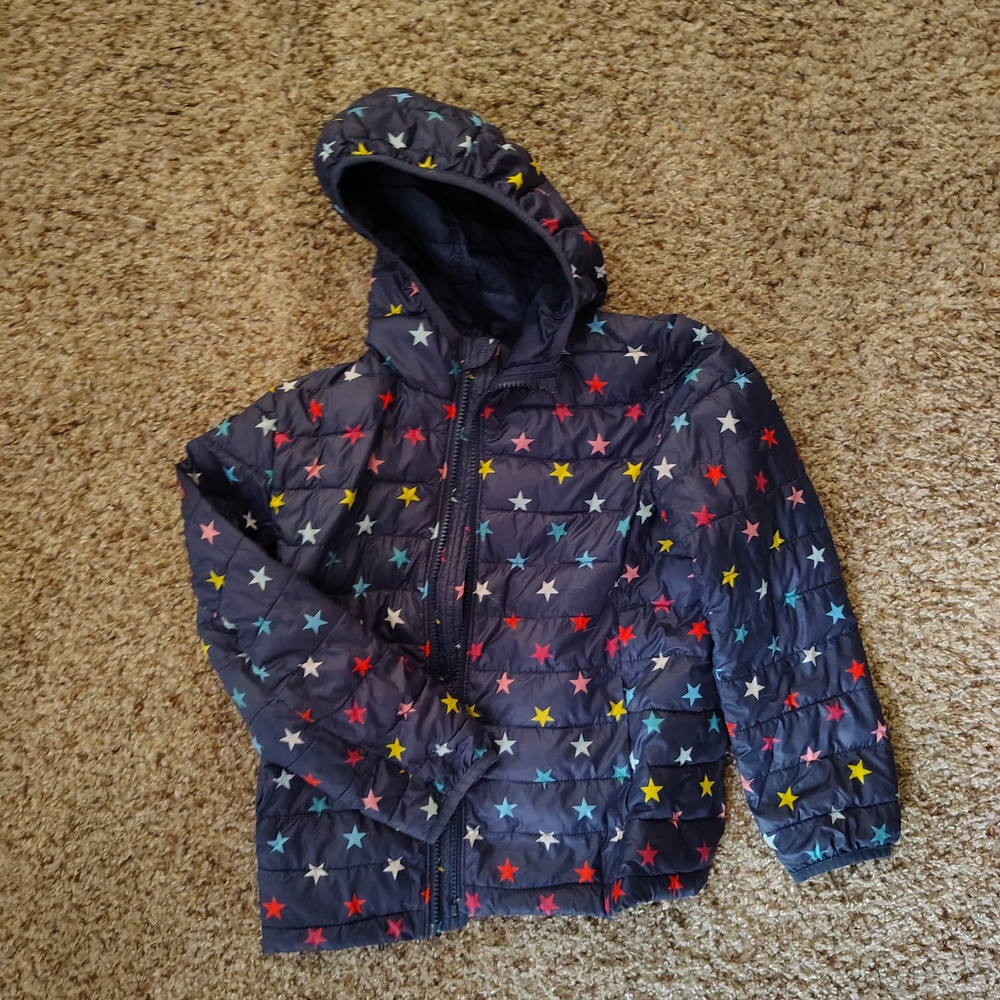 Primary Kids Starry Puffer Jacket - Navy with Multicolor Stars